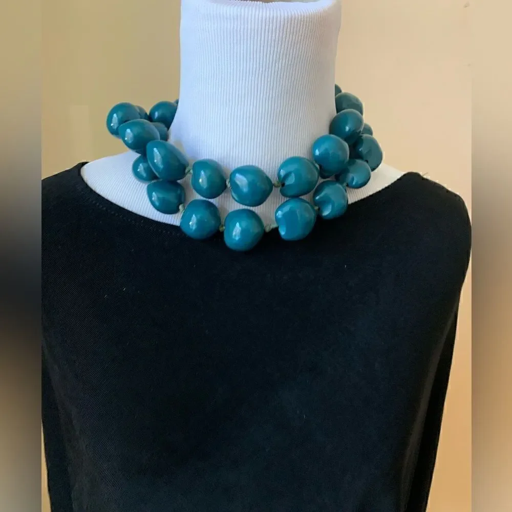 Chunky Turquoise Blue Statement Beaded Necklace